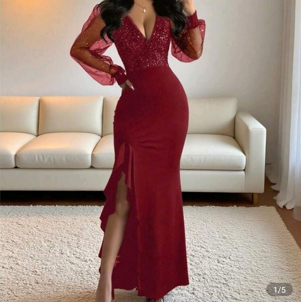 Chic Burgundy Long Sleeve Dress